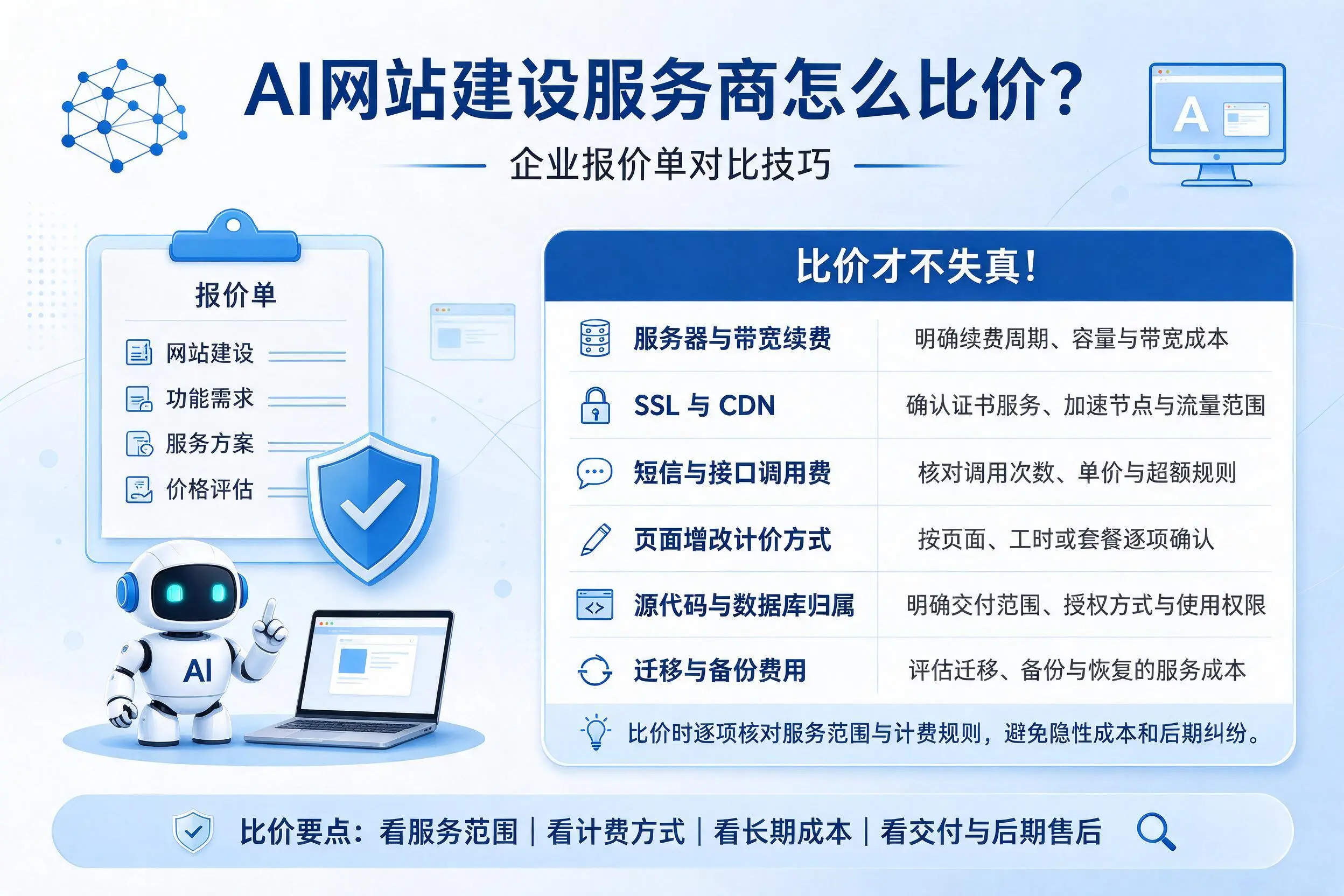AI网站建设服务商怎么比价？茂名企业报价单对比技巧